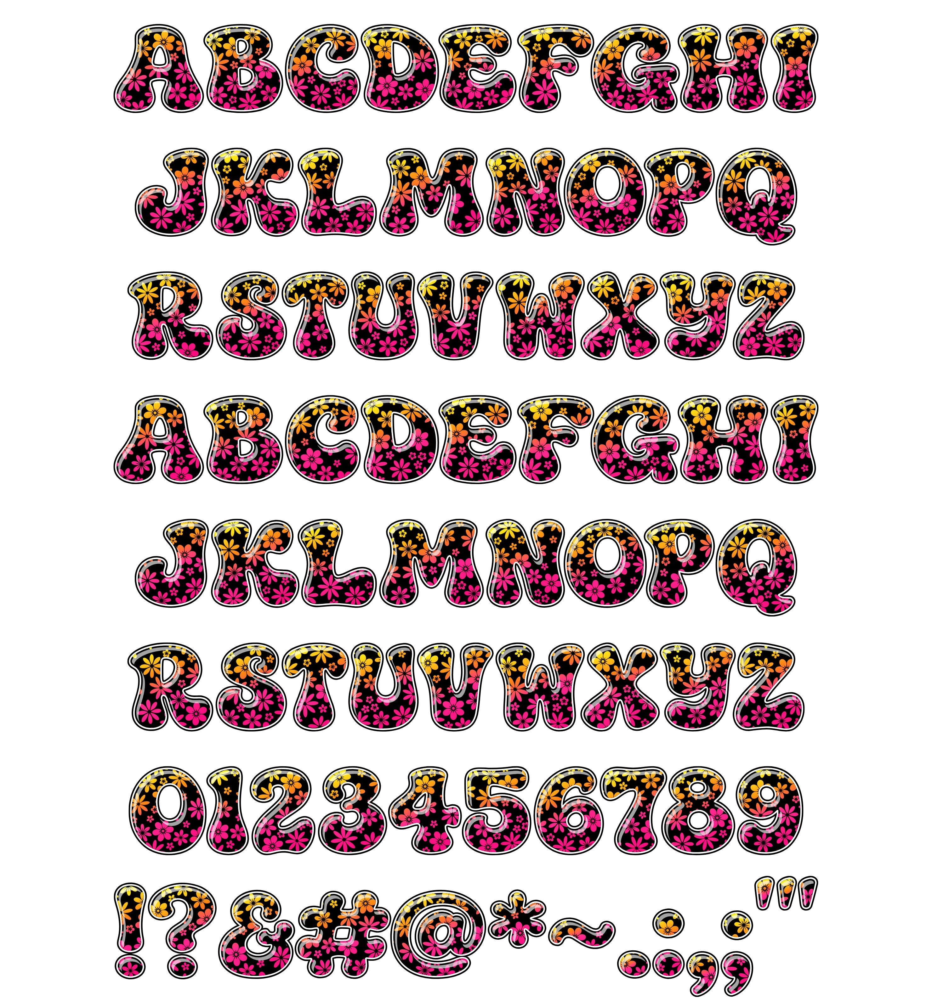 Latin Alphabet & Numbers (A-Z, a-z, 0-9) for CS-70s-Flowers-1
