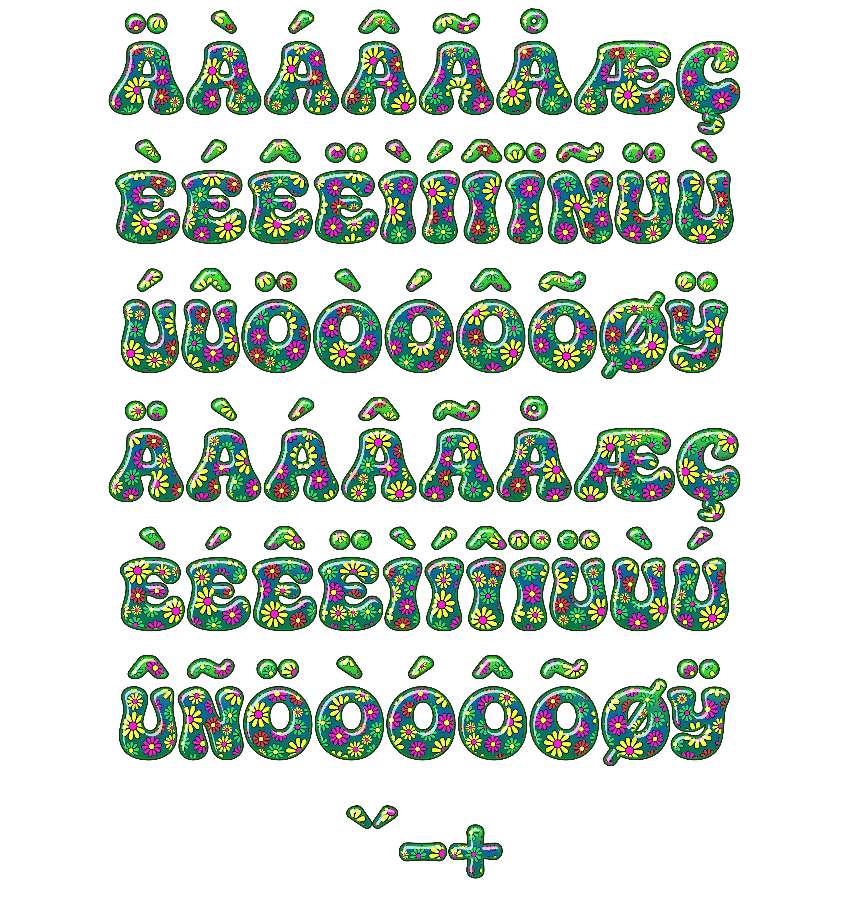 Extended Glyphs & Punctuation (EU Characters, Specials, Symbols) for CS-Flowerpower-02