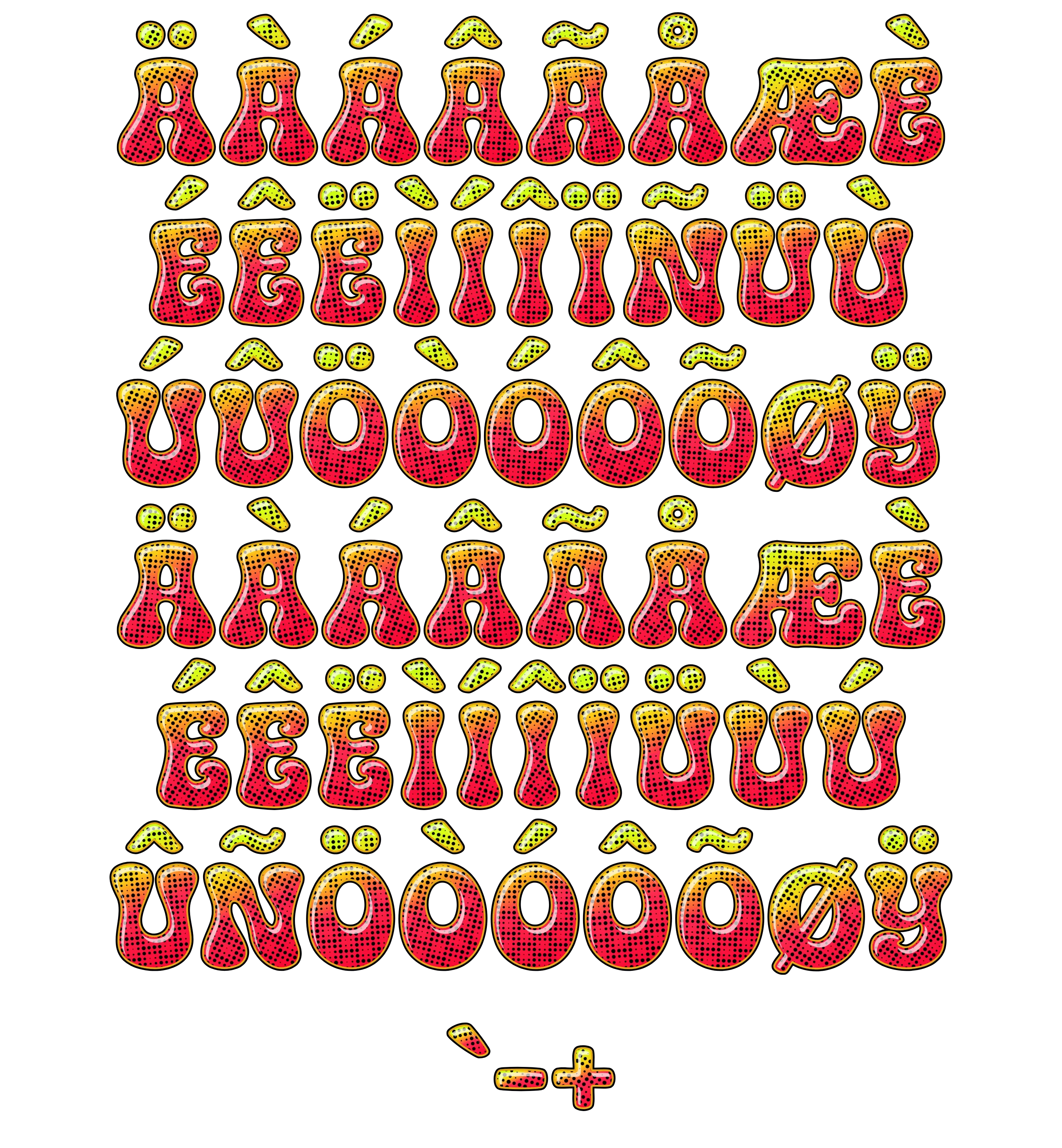Extended Glyphs & Punctuation (EU Characters, Specials, Symbols) for CS-Halftone-Dots-1