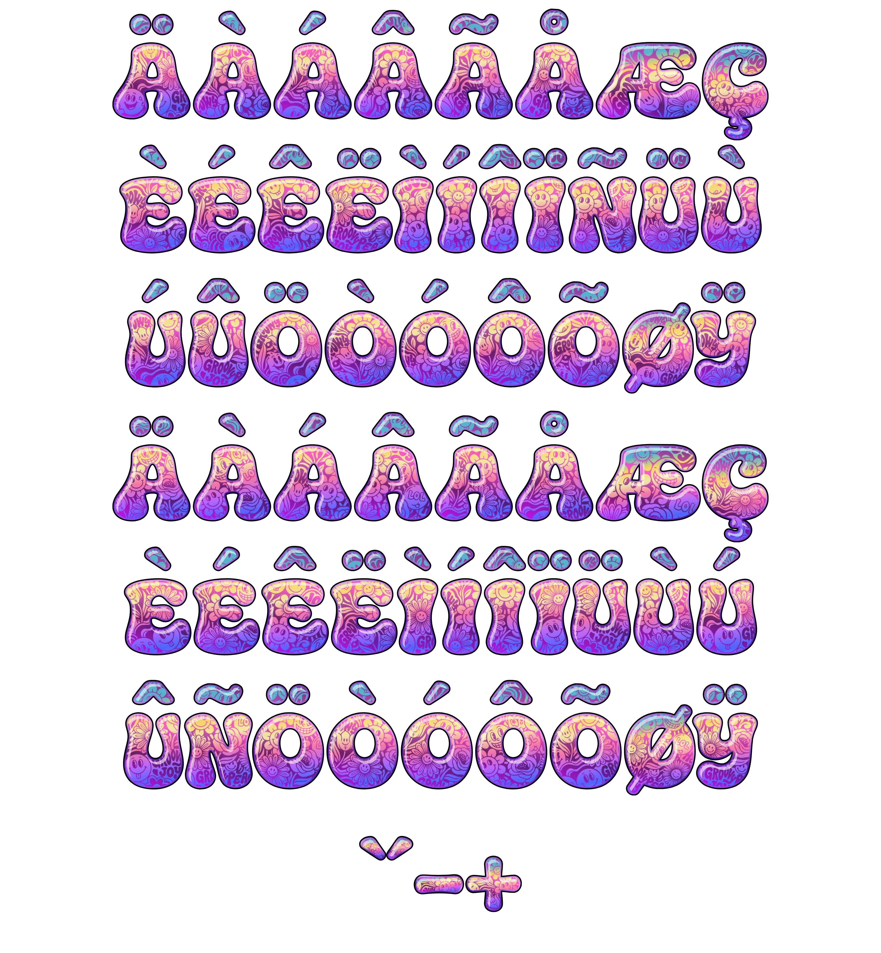 Extended Glyphs & Punctuation (EU Characters, Specials, Symbols) for CS-Iridiant-Doodles-1