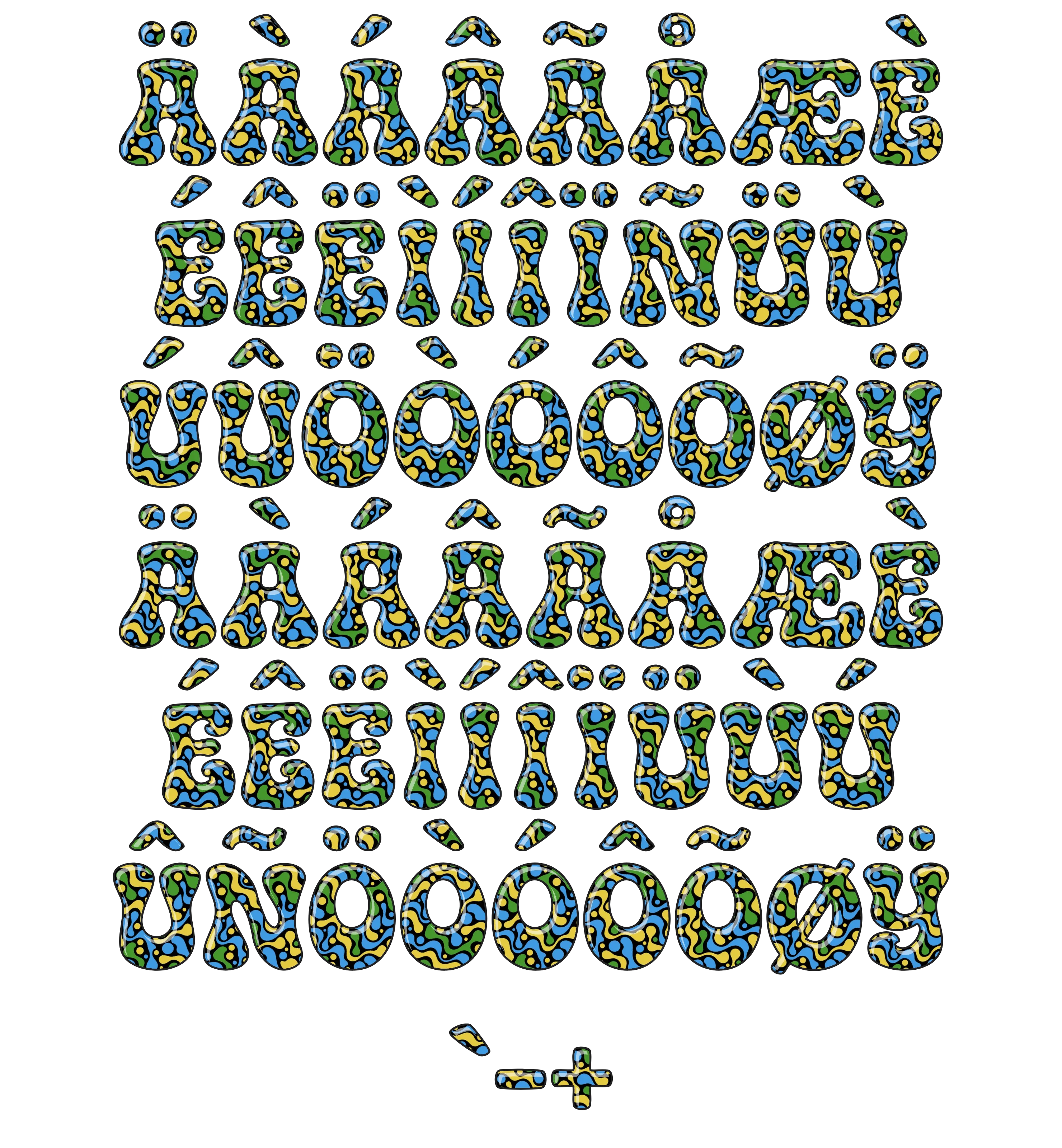 Extended Glyphs & Punctuation (EU Characters, Specials, Symbols) for CS-Psychedelic-01