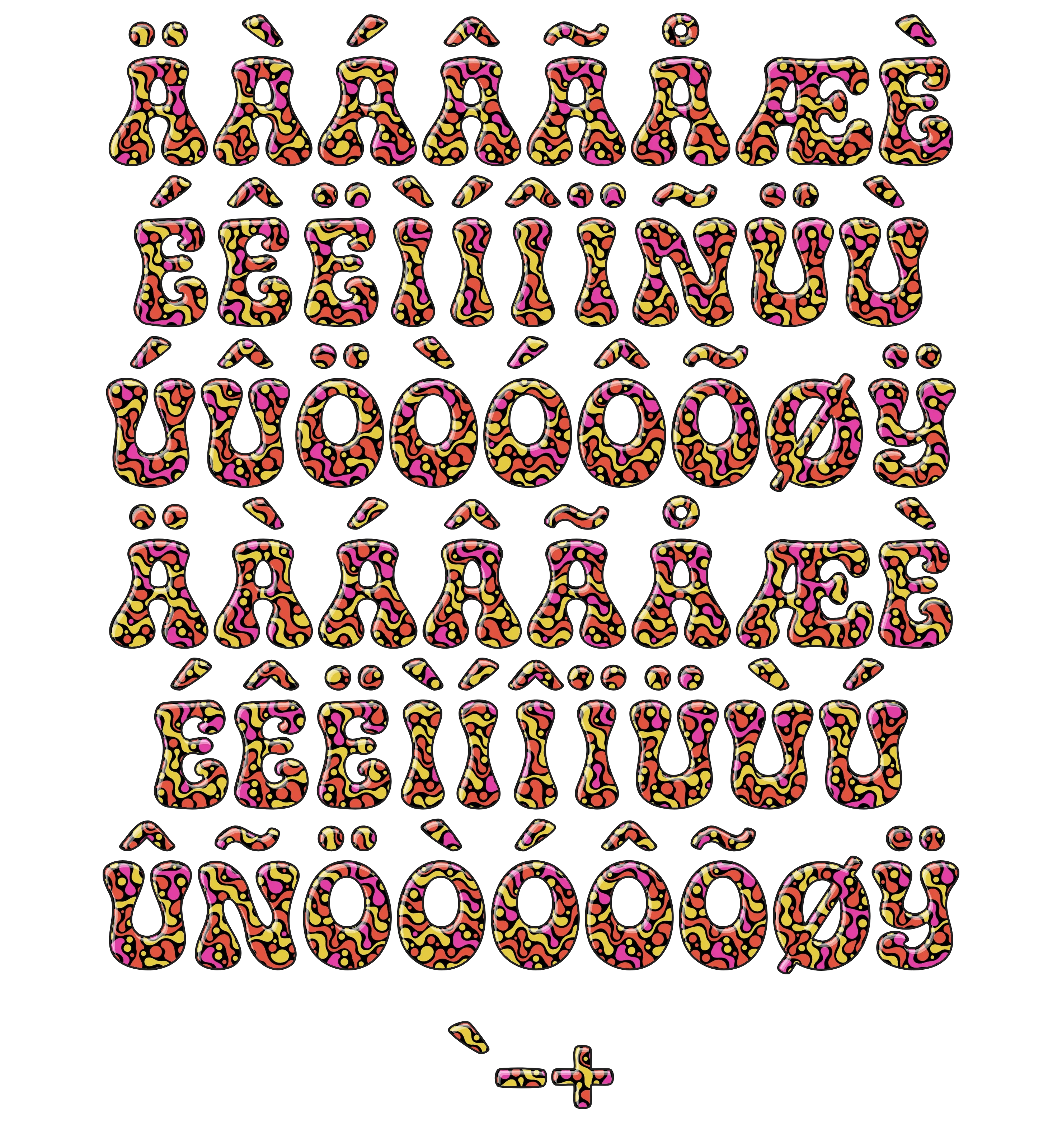 Extended Glyphs & Punctuation (EU Characters, Specials, Symbols) for CS-Psychedelic-02