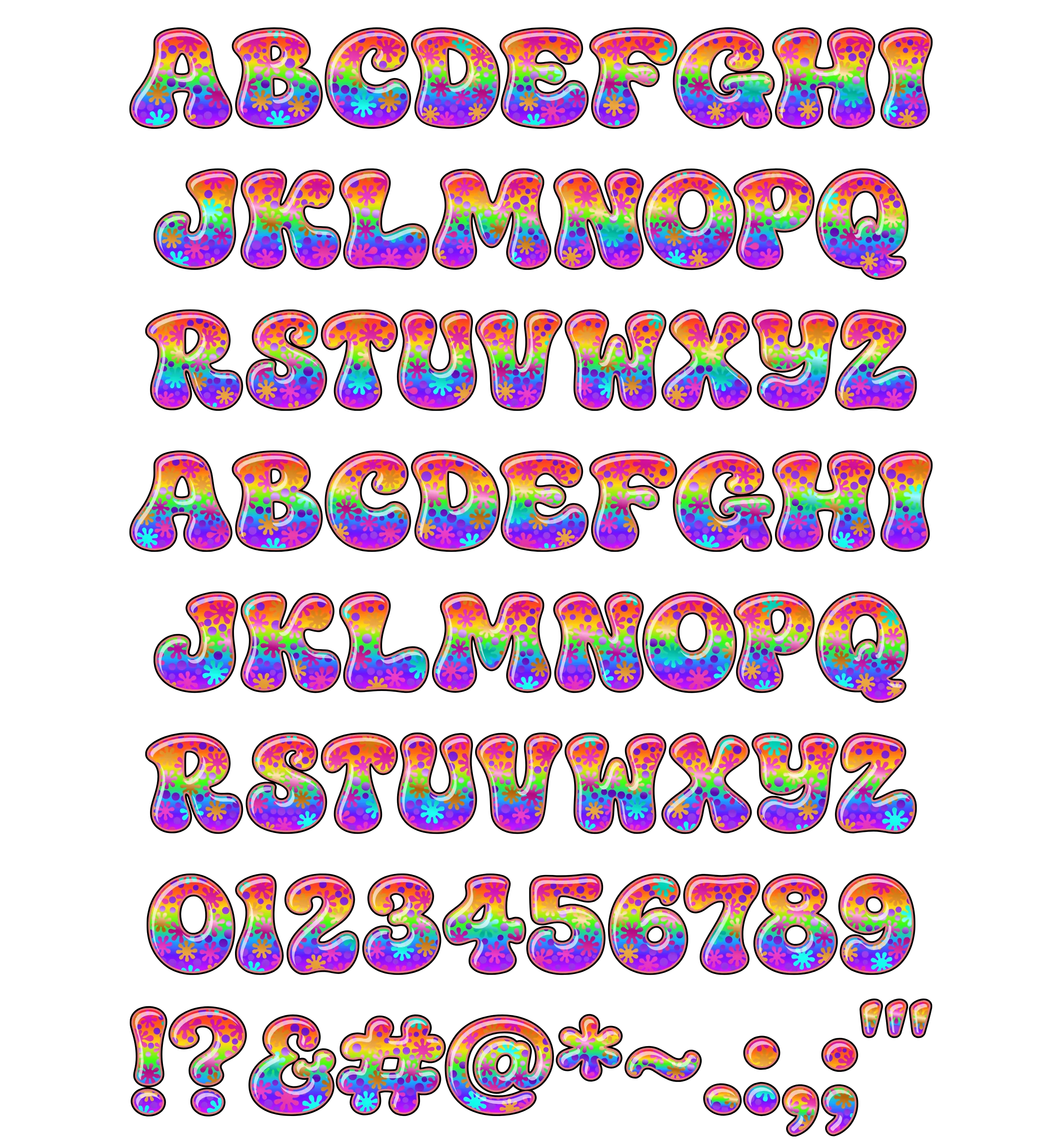 Latin Alphabet & Numbers (A-Z, a-z, 0-9) for CS-Rainbow-Blobs-1