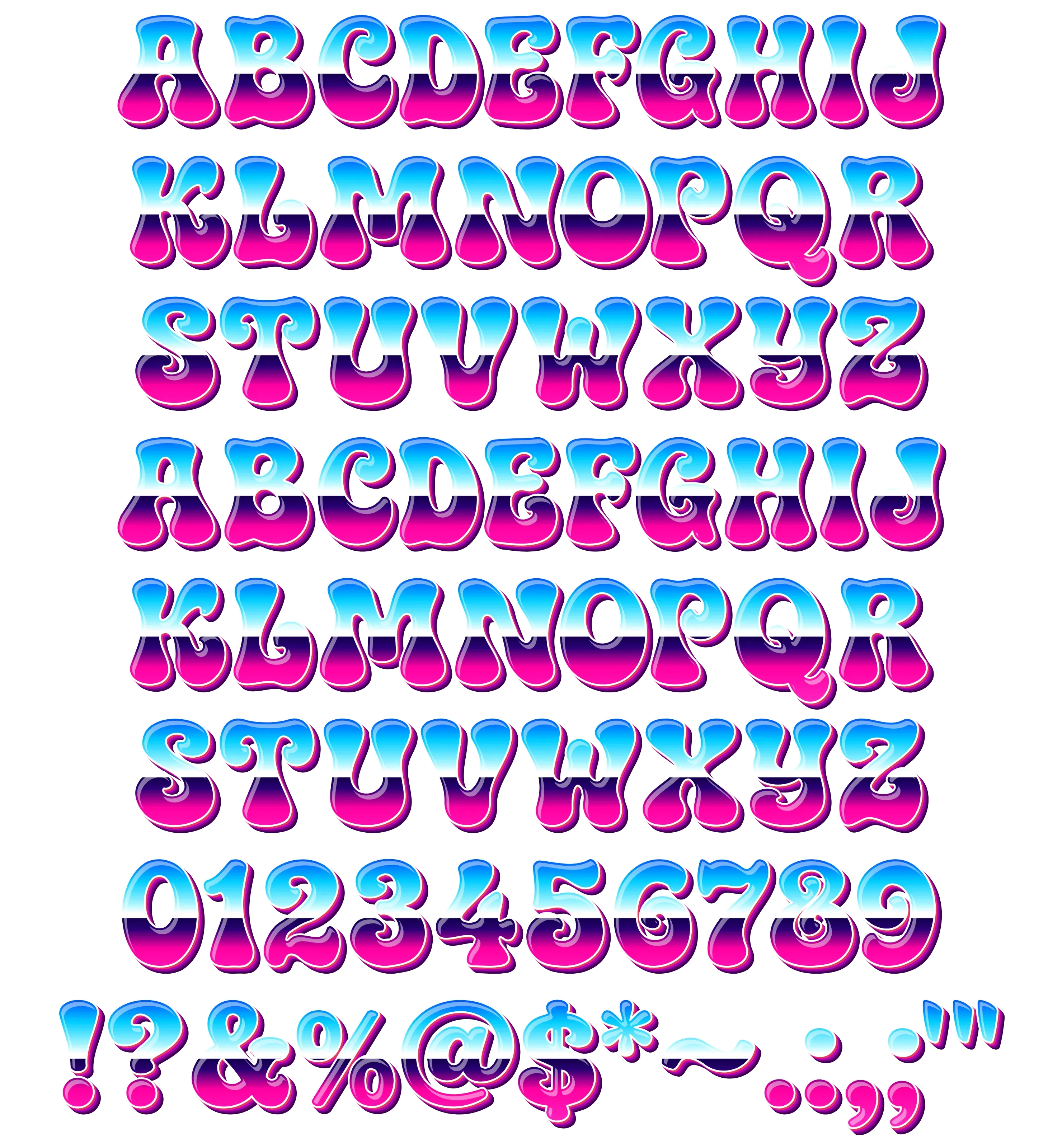 Latin Alphabet & Numbers (A-Z, a-z, 0-9) for CS-Retrowave-Sunset-01