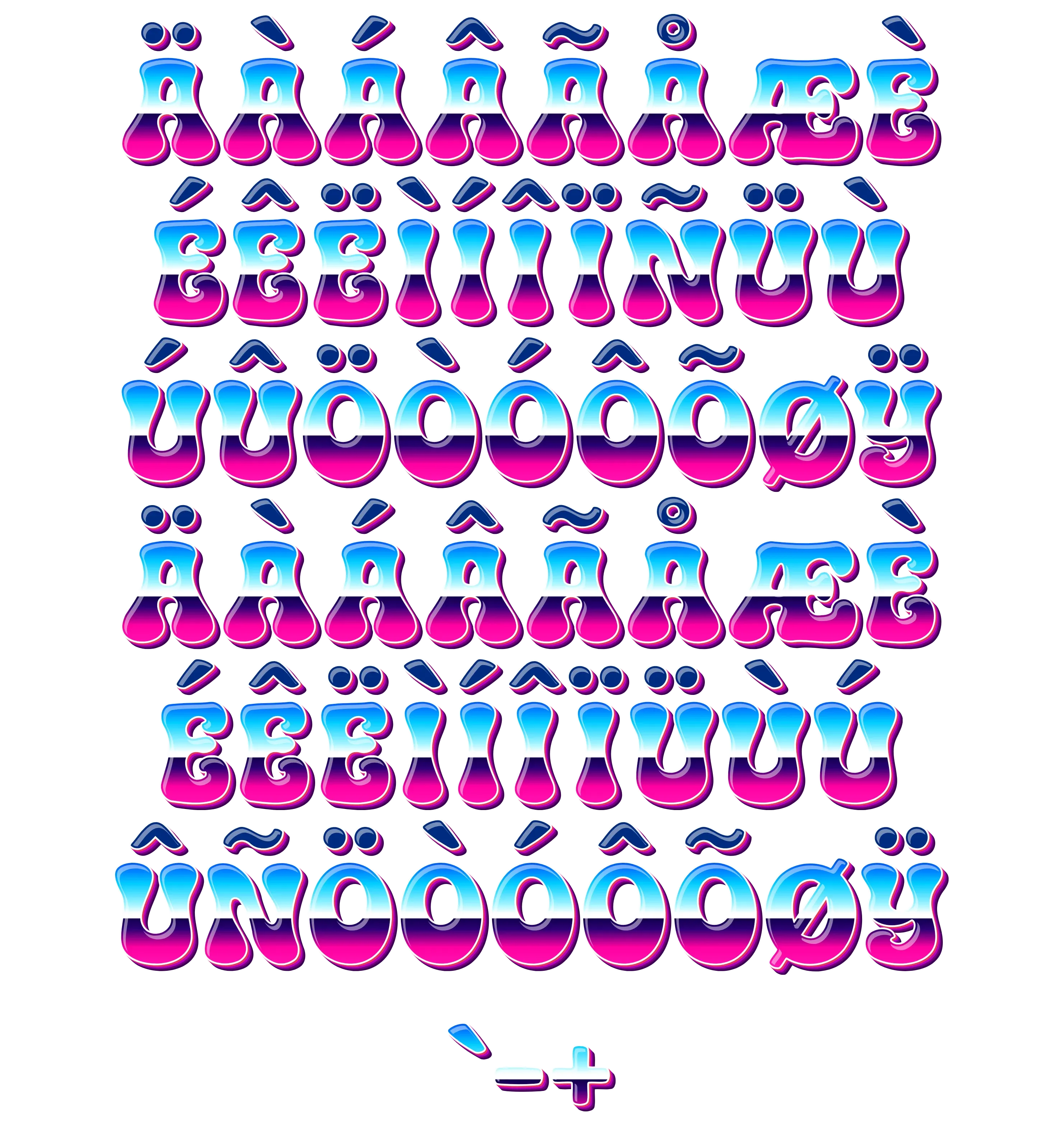 Extended Glyphs & Punctuation (EU Characters, Specials, Symbols) for CS-Retrowave-Sunset-01